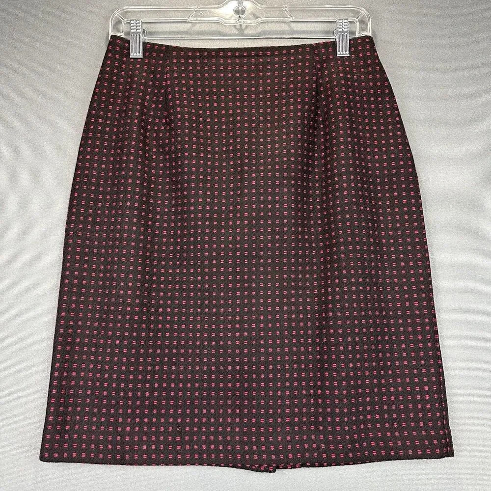 Ann Taylor Wool Blend Skirt Women 8 Black Pink Zip Slit Suit Made in USA Vintage